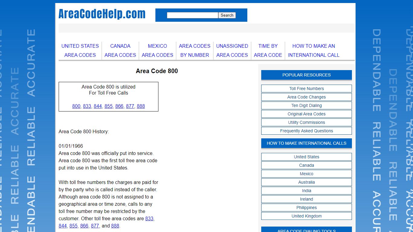 Area Code 800 - Details, official location, official service date ...